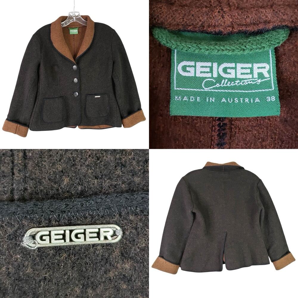 Geiger Austria Sweater Cardigan Boiled Wool Womens Size 38 US Medium Brown Gray